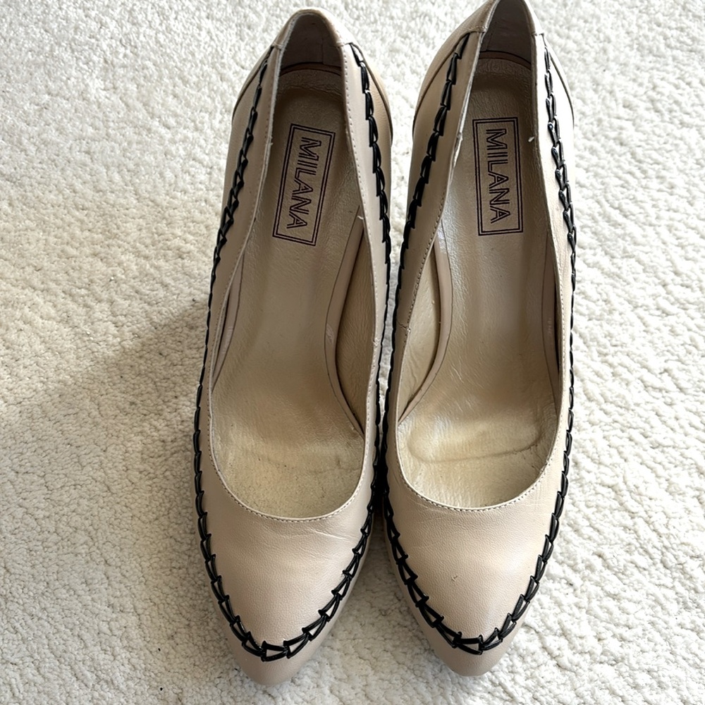 Milana women beige decoration patent high hill genuine leather pointed toe 39
